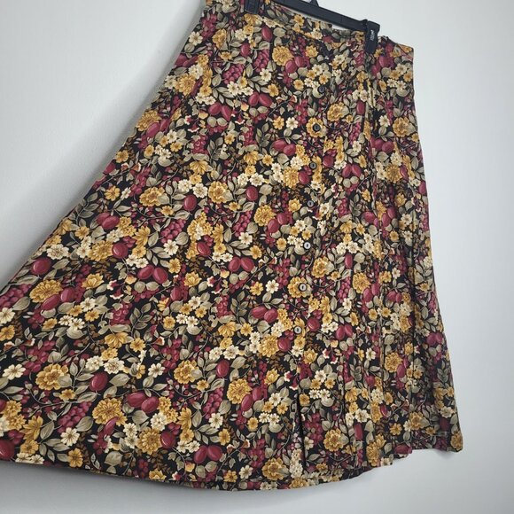 Vintage 90s dark moody floral button front pull on plus size romantic skirt 1x - Picture 2 of 8